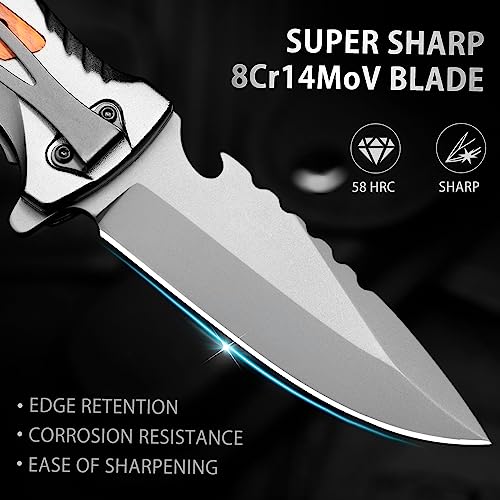 Nedfoss Da169 Pocket Knife For Men, 5 In 1 Edc Pocket Folding Knife, Survival Knife With Liner Lock, Pocket Clip, Seat Belt Cutter, Glass Breaker, Hunting Knife For Camping Hiking #TOP2