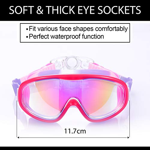 Young4us 2 Pack Kids Swim Goggles, UV Protection, Anti Fog Swimming Glasses for Children from 3 to 15 Years Old, Black/Green & White/Pink/Purple,