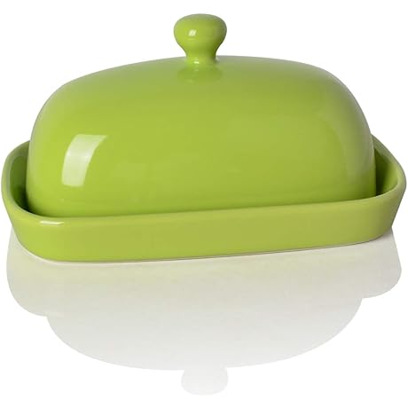 Sweejar Ceramics Butter Dish with Lid, Butter Keeper Container, East/West Coast Butter, Green