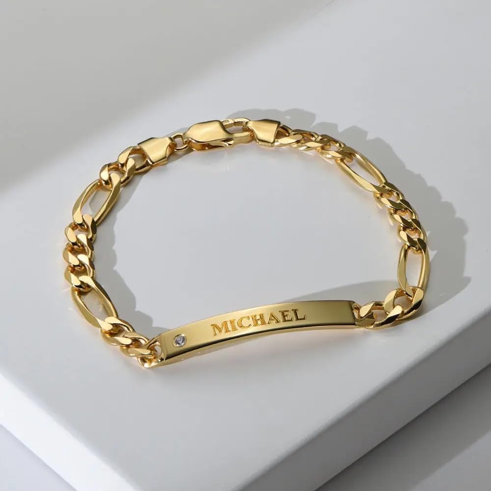 Handmade - Personalized Amigo ID Bracelet with Diamond Option - Engraved Gift for Him, Men - Image 2