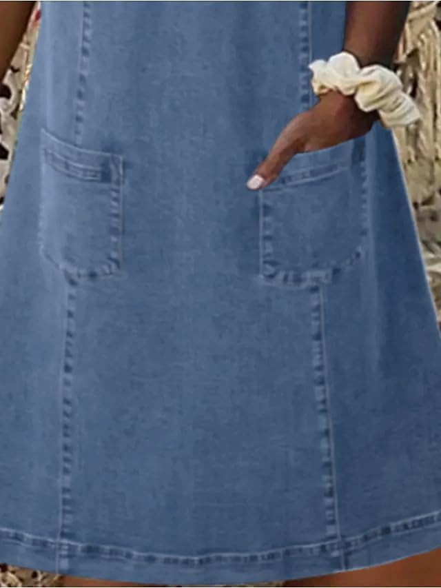 CHARTOU Women Denim Dress Short Sleeve Mini Jean Dress Jumper Babydoll Summer Shift Dress - Image 4