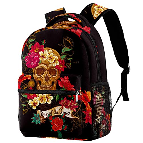 Sac à dos pour garçons et filles motif tête de mort grand sac d'école multicolore