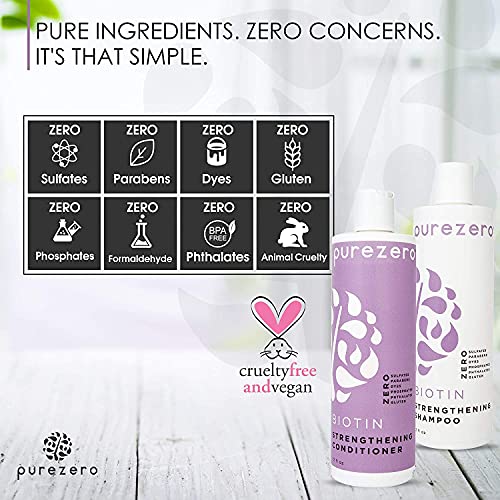 Purezero Biotin Shampoo & Conditioner Set - Anti Thinning Formula - Volumizing, Thicker, Fuller Hair - Zero Sulfates, Parabens, Dyes, Gluten - 100% Vegan & Cruelty Free - Great For Color Treated Hair #TOP3