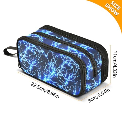 Image of Pencil Case Large Pen Bag with Zipper Cool Blue Lightning