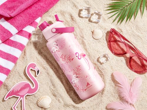 Image of POWCAN 40 oz Insulated Water Bottle with 2-in-1 Straw and Spout Lid, Glow-in-the-Dark, 24H Cold, Leakproof, BPA-Free, Double Wall Stainless Steel for Sports, Gym, Travel, School (Sun-Kissed Flamingo)