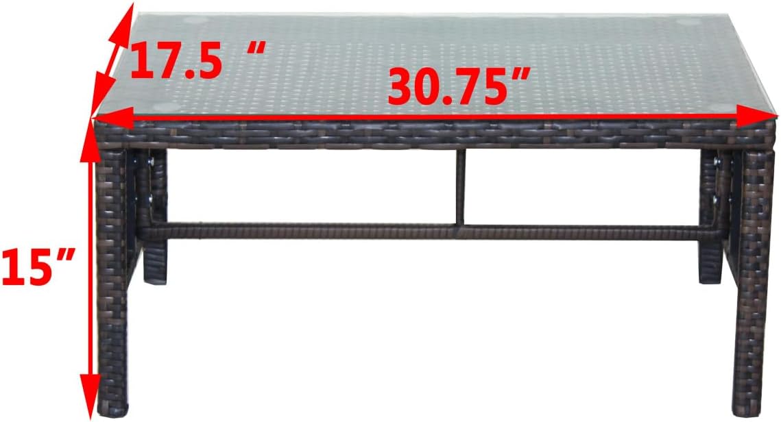Outdoor Patio Furniture 1 Coffee Table with Clear Tempered Glass
