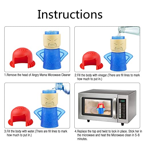 Bell Dream Angry Mama Microwave Cleaner Kitchen Cleaning Gadgets High Temperature Easily Crud in Minutes Steam Cleans with Vinegar and Water for Kitchen
