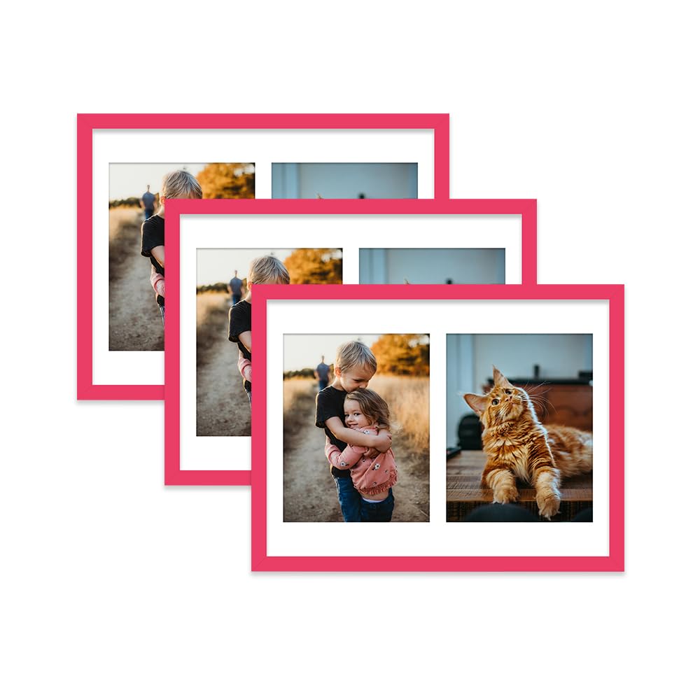 Bright Pink Multi Photo Frame - Holds 2 x 9x7 Pictures, Family Collage Picture Frame for Wall Display, 16x12 Frame size, Set of 3 — image 1