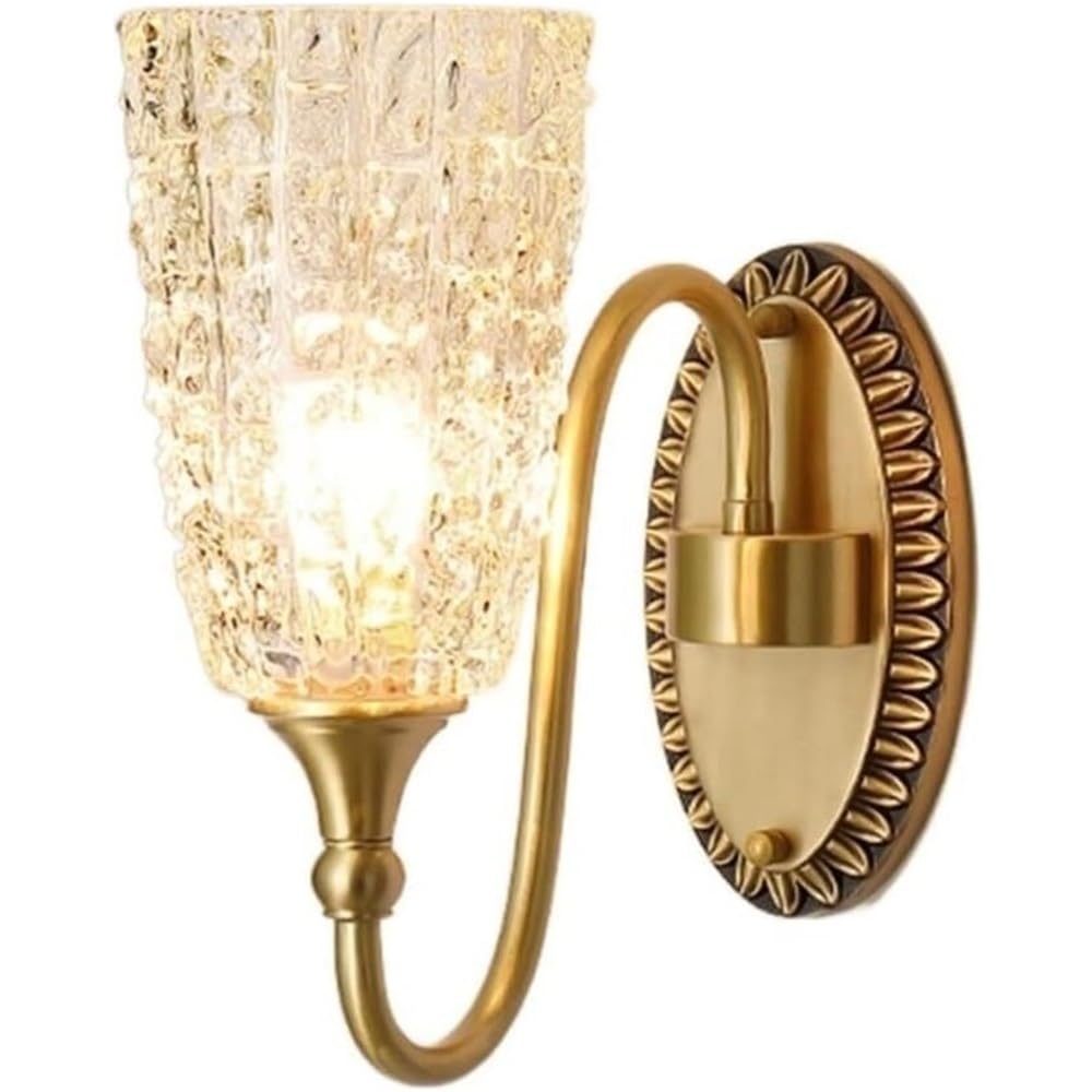 HPTHLY Mid Century Water Ripple Glass Staircase Wall Sconce Retro Bedside Reading Wall Light Indoor Brass Hallway Wall Mounted Lamp Fixtures For Bedroom Por