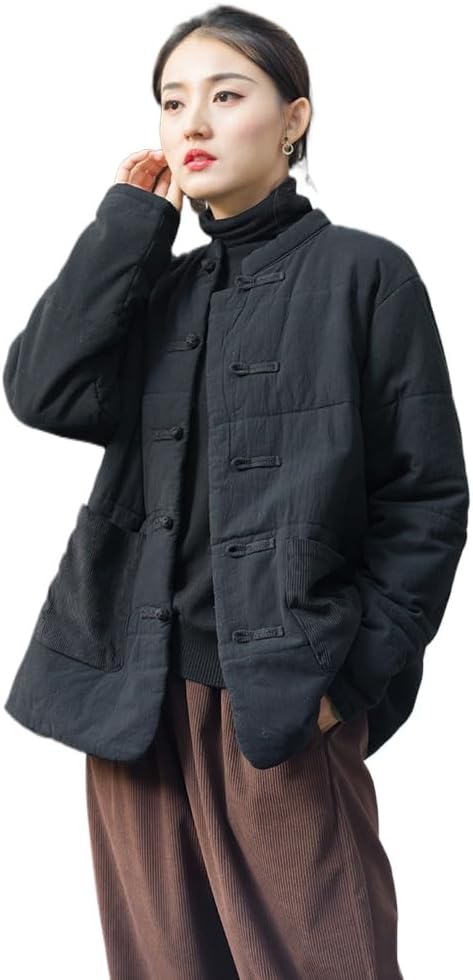 HEARTTOUCH Women's Quilted Lightweight Jacket Cotton Padded Coat with Pockets Chinese Style Tang Suit Winter Thick Outwear