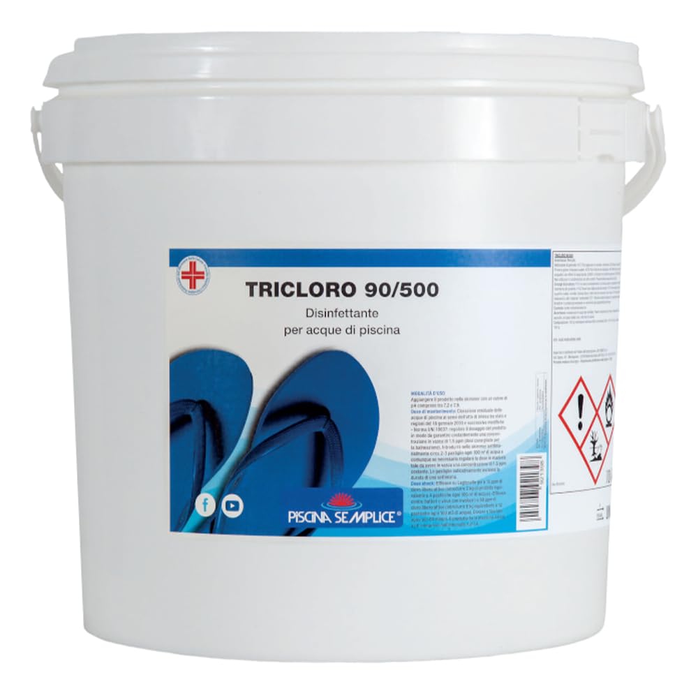 Piscina Semplice,TRICLORO PASTIGLIE 500 gr, Ideale Per Mantenimento Acque Di Piscina, Formato Da 10 kg