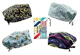 WEARK Pack (4X) Gorros Quirófano Sanitario Mujer Hombre Enfermera Dentista Medico Pediatra Pelo Largo + Bolsita Regalo (Pack4-Ondas)