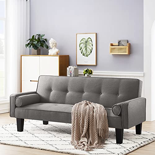 Awqm Futon Sofa Bed, Upholstered Convertible Folding Sleeper Sofa With 2 Pillows, Modern Futon Couch For Apartment, Small Loveseat For Living Room And Bedroom, Light Grey #TOP17