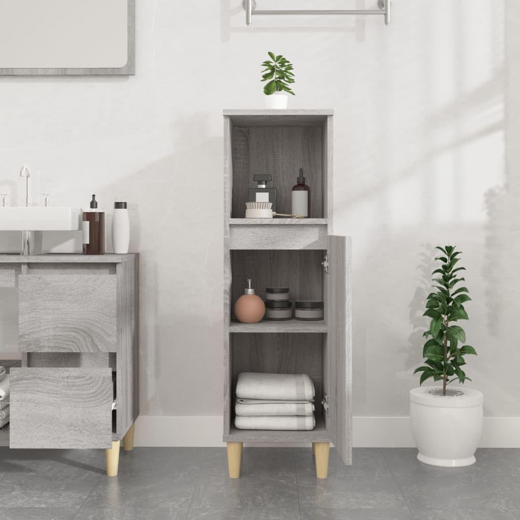 Mueble de baño Sonoma gris, 30 x 30 x 100 cm, material de madera con 1 estante y 2 estantes para almacenamiento y almacenamiento