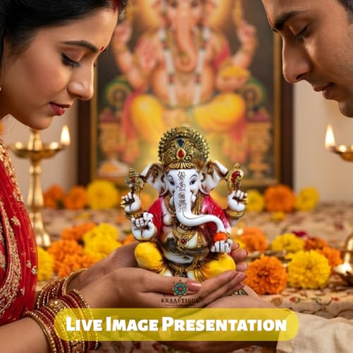 Image of Ganpati Religious Statue Idol Ganesh Murti Home Decor for Puja Marble Dust Lord Ganesha 7 Inch Statue for Home Decor Mandir Temple Office Gift (18CM)