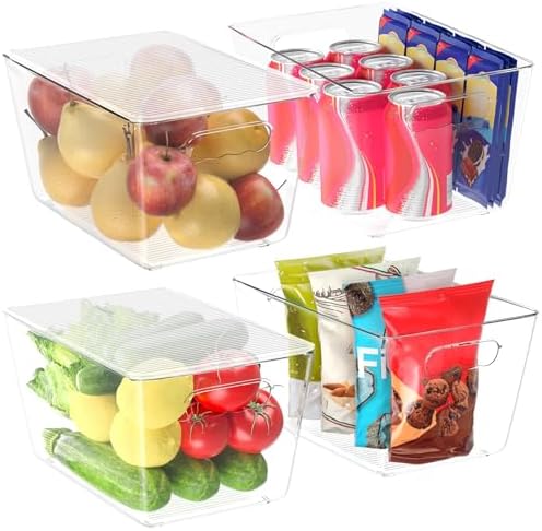 BALEINE Clear Stackable Storage Bins with Lids, Plastic Containers with Handle for Pantry Organizers and Storage, Plastic Bins for Fridge, Kitchen, Bathroom, Cabinet (11x7.5x6, 4PK)