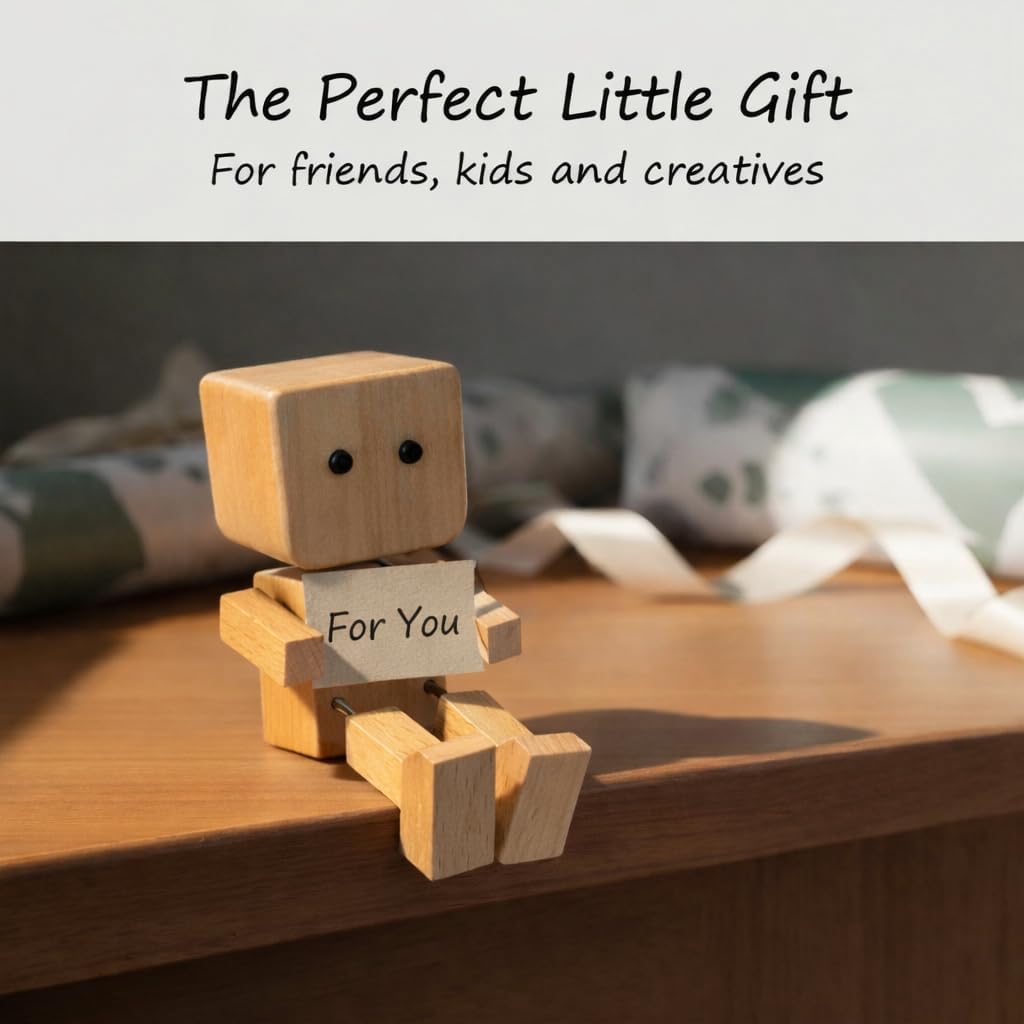 Shaking Wooden Man Figurine, Teacher Appreciation Mothers Day Graduation Gifts for Men Adults Husband, Wooden Figure with Spring Legs, Shaking feet Wooden Doll, Car Dashboard Decorations image 2
