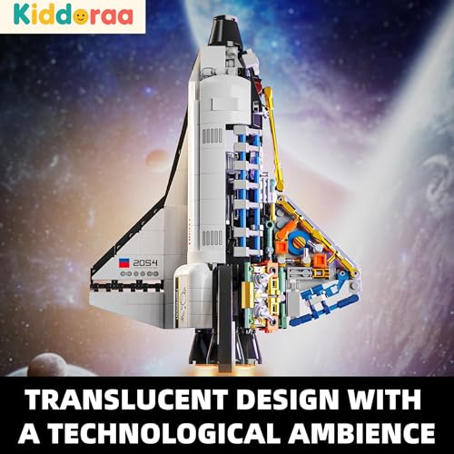 Image of Space Shuttle Rocket Building Block Set - 536 PCS Spaceship Model Kit with Stretchable Satellite & Translucent Design - STEM Construction Toy & Home /Office Decor - Gift for Kids 8-12 & Adults