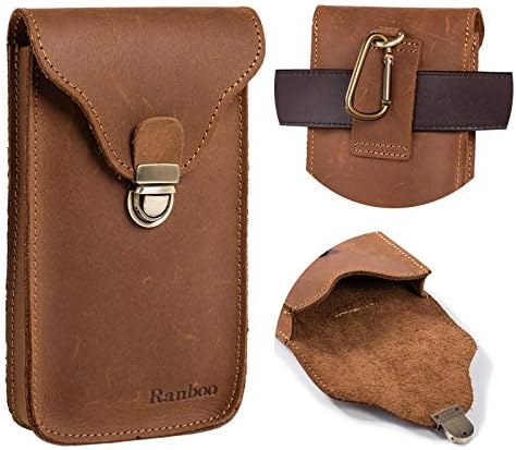Leather Cell Phone Holster Case with Belt Clip Belt Loop, Ranboo Waist Bag Phone Pouch Belt Holder for Samsung Galaxy S23 Ultra S22 Ultra S21 Ultra Note 20 Ultra 10+ 9 8 A12 A32 A42 A13 5G (Brown)