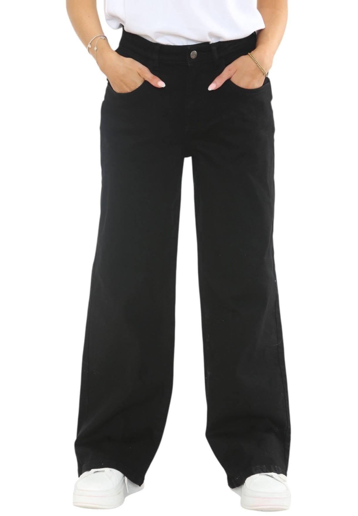 MYT Womens Wide Leg Jeans Ladies Baggy Loose High Waisted Stretch Denim Pants Black 22 Regular
