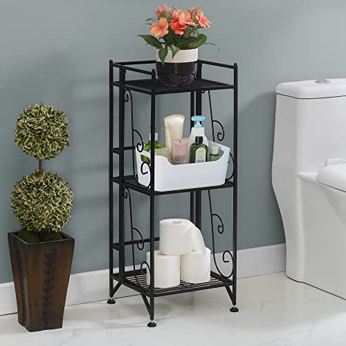 Image of Convenience Concepts Xtra Storage 3 Tier Folding Metal Shelf with Scroll Design, Black