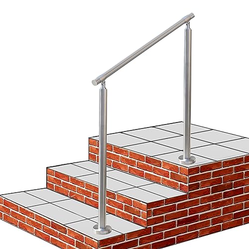 YHEYSMUX 80x85cm 屋外 階段 手すり 304ステンレス製 手摺り DIY 玄関 角度調整可能 屋内屋外用 簡単な取り付け 荷重200kg 直径32ミリ肉厚1.5ミリ, 銀