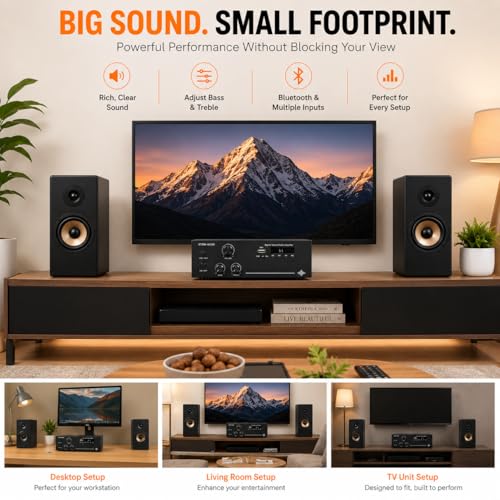 Image of ETOSM-AX200 Digital Stereo Power Amplifier with Bluetooth 5.0, USB, SD, FM, AUX, RCA & IR Remote | 40W + 40W 2 Channel Home Audio Amplifier for 4 Ohm Speakers