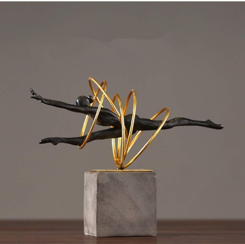 Sculpture en fer forgé de gymnastique rythmique élégante dorée pour salon