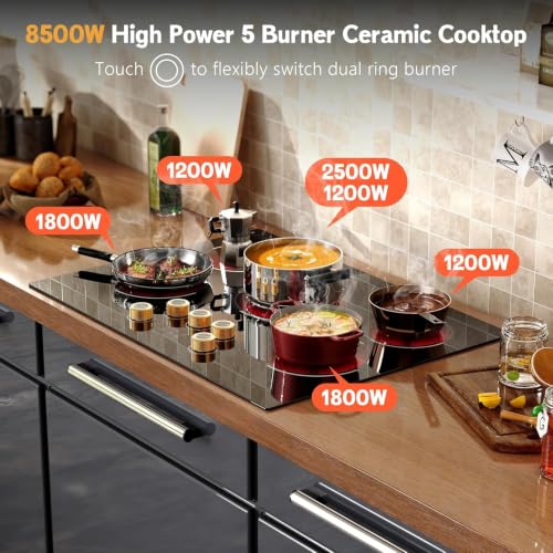 Image of 30 Inch Electric Cooktop, 5 Burner Ceramic, 220-240V Hardwired, No Plug