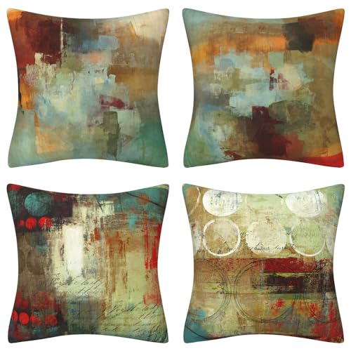 Image of QUALKNOY Velvet Cushion Covers 45x45cm Set of 4 Modern Abstract Art Decorative Throw Pillow Cases 18x18 inches for Living Room Sofa Garden Outdoor Courtyard Decor Pillowcases