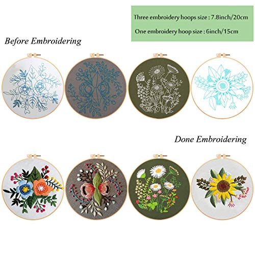 Louise Maelys 4Pack Embroidery Starters Kit With Pattern For Beginners Adults, Full Range Of Stamped Cross Stitch Kit Set With Embroidery Hoop Cloth Thread Needlepoint Kit Floral Series #TOP2