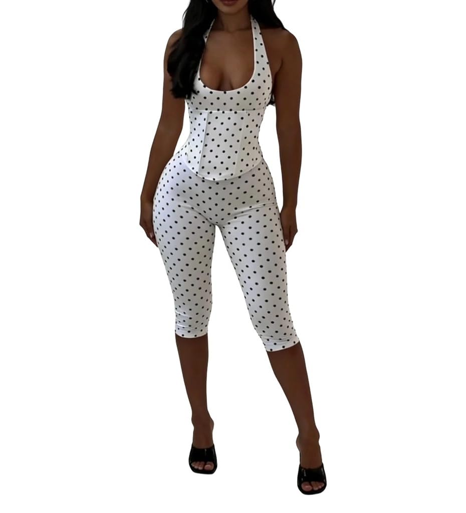 Photo 1 of   DIRTY  **THLAI Polka Dot Print Halter Neck Jumpsuit