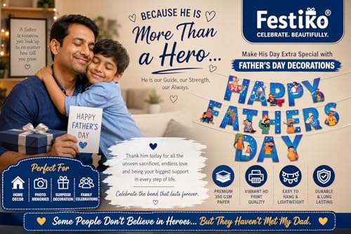 Image of Festiko Father's Day /Super Dad Birthday Party Decorations Items for Surprise (Fathers Day Banner with Ribbons)