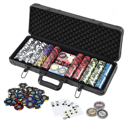 Poker Chip Set 500 Piece Heavyweight 14g Texas Holdem Poker Chips with Aluminum Case Professional Poker Game Set