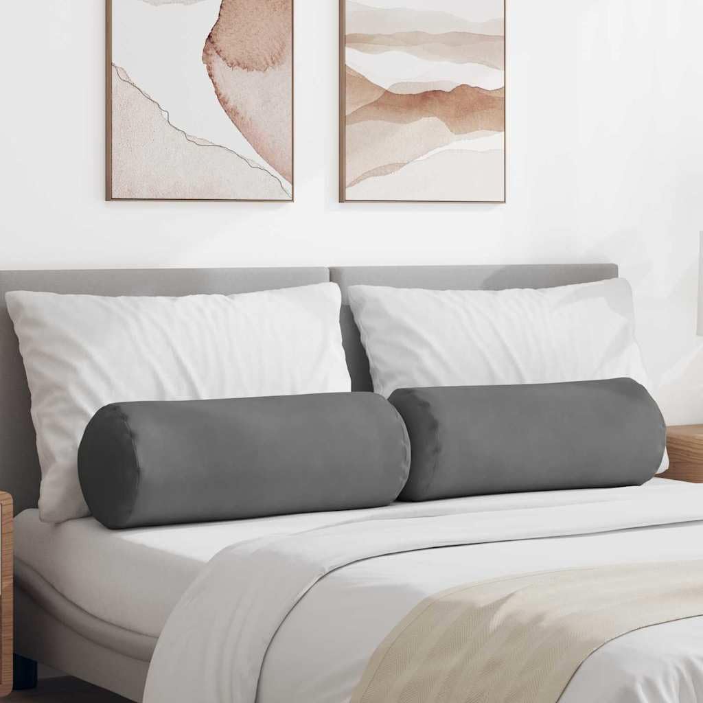 2 cuscini traversini, colore grigio scuro, diametro 25 x 70 cm, morbido tessuto in microfibra con imbottitura in poliestere, sfoderabili per divano, letto, sedia