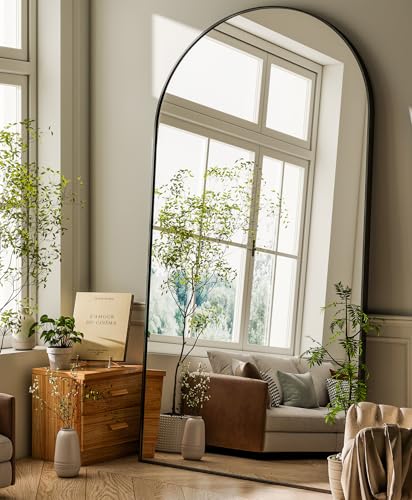 GLSLAND-34x76 inch Wall Mount Arched Full Length Mirror-Aluminum Alloy Frame High Definition-Full Body Mirror for Bedroom or Living Room,Black