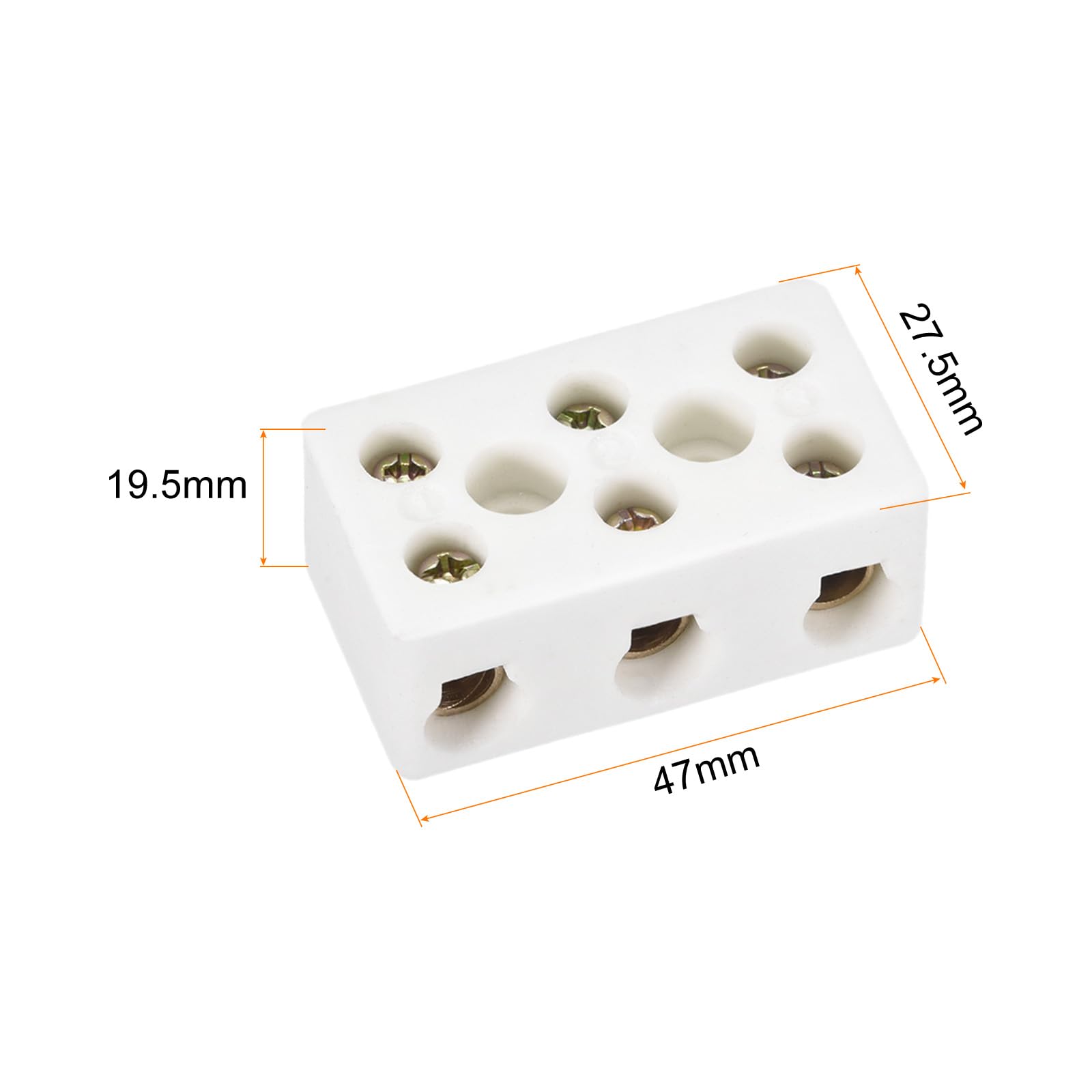 Rebower Porcelain Ceramic Terminal Block Heat Resistance 3 Way Terminal,[for Wire Connector,Electrical Field] - 47x27.5x19.5mm /2 Pcs