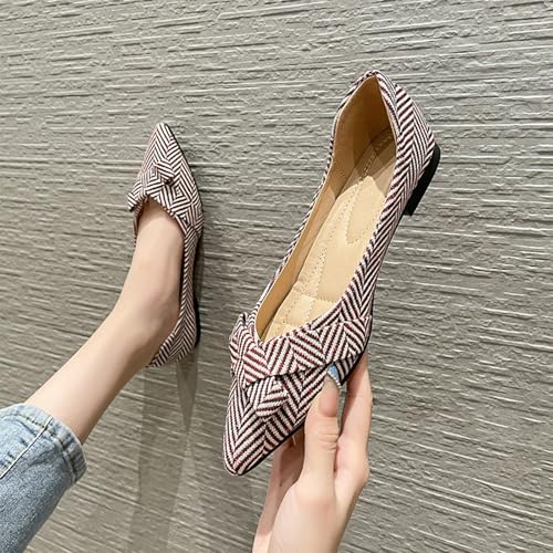 Women's Stiped Flats Shoes with Pointed Toe Bow Ballet Flats Shoes Comfortable Dressy Casual for Office Worker 5
