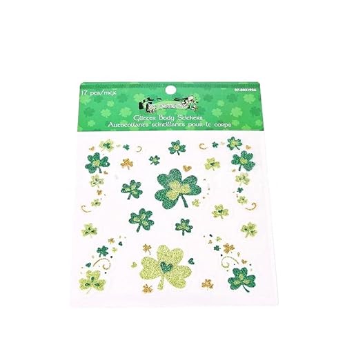 Shamrock Glitter Face Tattoo Body Jewelry - 7.5" x 6" (Pack of 1) - St. Patrick's Day Celebration Face Gems with Assorted Non-Toxic Designs - Sparkle in Parades, Parties & More
