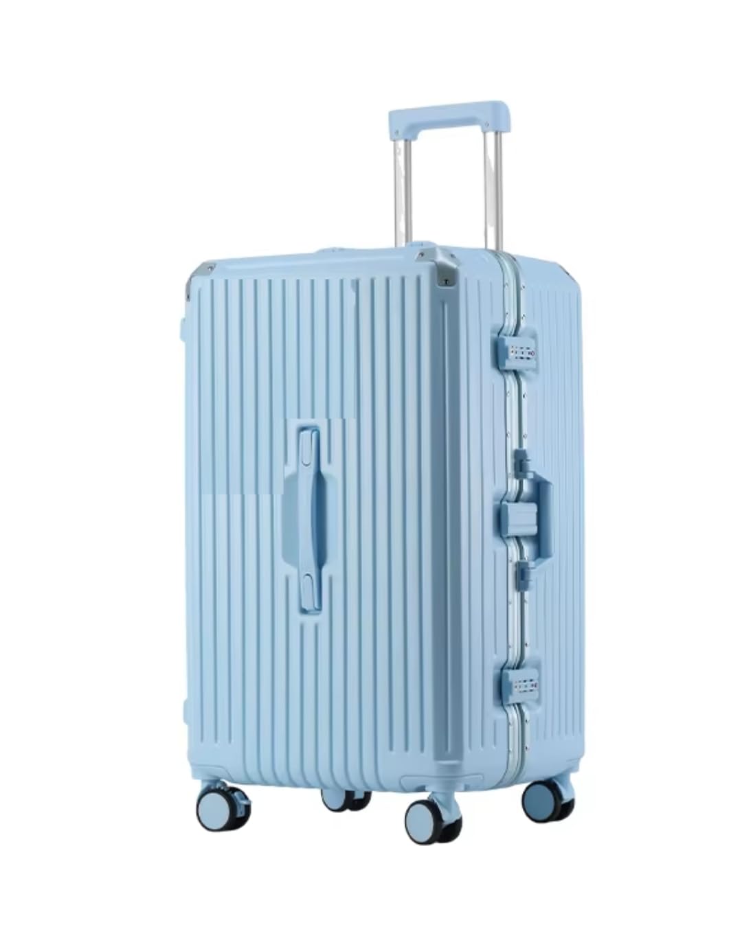 pyb Vogue - Premium Zipless Trunk Trolley Bag Suitcase, PC Body Aluminium Frame with Cup Holder, USB Charging Port TSA Lock, Ideal for Travel 8 noiseless Wheels with Lock (Sky Blue, Check-in 26 inch)-picture-23