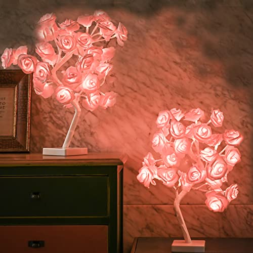Snokip Rose Flower Tree Lamp, 32 Led Rose Table Lamp Gift For Girls Woman Teens Home Decor Battery Powered For Bedroom Living Room Party Wedding Christmas Valentine's Day Decor #TOP1