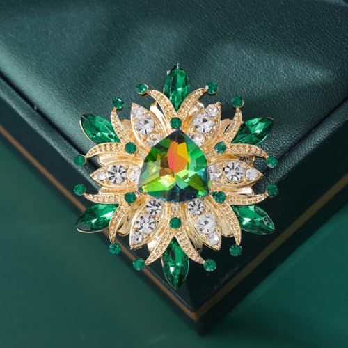 Image of Large Crystal Flower Brooch Pin for Women Red purple pink green Rhinestone Flower Lapel Pin Wedding Party Birthday Dance Banquet Dress Suit Ceremony Clothes Hat Bag Accessories Jewelry