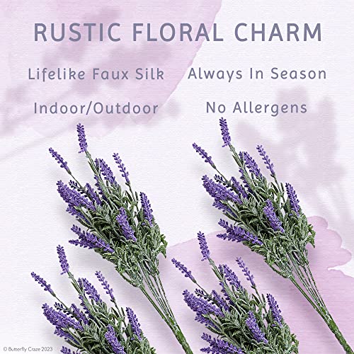 Butterfly Craze Artificial Lavender 4-Piece Bundle – Lifelike Faux Silk Plants for Crafting or Home Decor – Great for Pairing With Other Fake/Dried Flowers like Purple Roses to Cre image 4