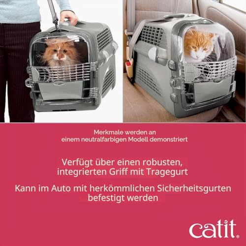 Catit Cabrio Carrier, Transportbox fuer Katzen, 51 x 33 x 35cm, rot/grau