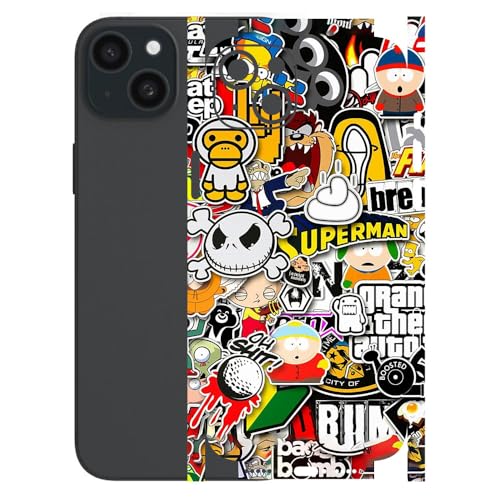 Image of AtOdds - Full Body Back Screen Guard Protector Film - Lamination Wrap Skin Sticker for iPhone 15 Plus | Scratchproof Matte Finish (Design - Sticker Bomb)