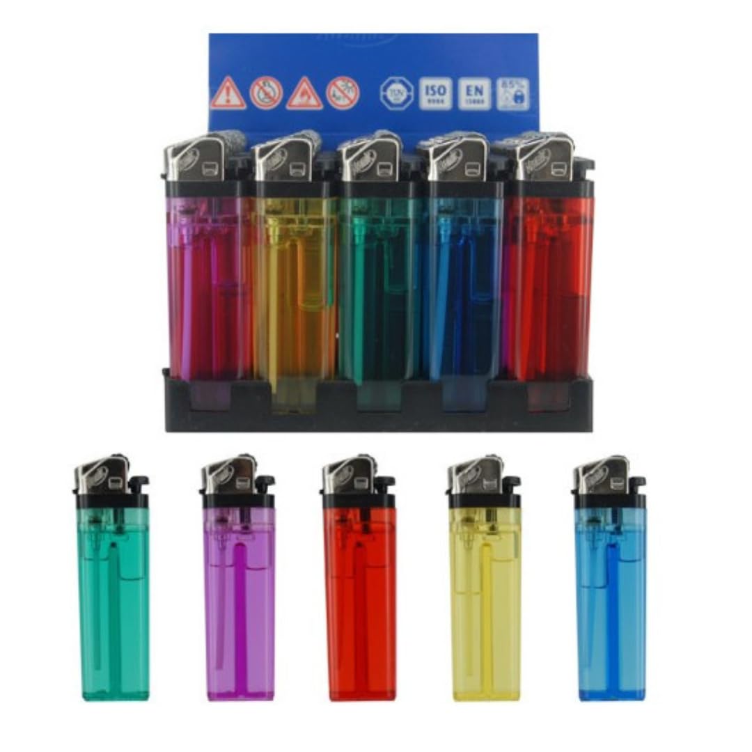 KROWN - Pack de 50 Encendedores Desechables, Mechero Encendedores Transparentes de Plástico