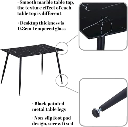 Niern Glass Dining Table For 4, Modern Marble Rectangular Kitchen Table For Dining Room Living Room (Black) #TOP4