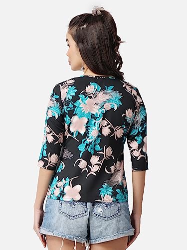Image of POPWINGS Casual Printed Puff Sleeves Round Neck Top for Women || Stylish Summer Tops for Women || Hip-Length Women Top
