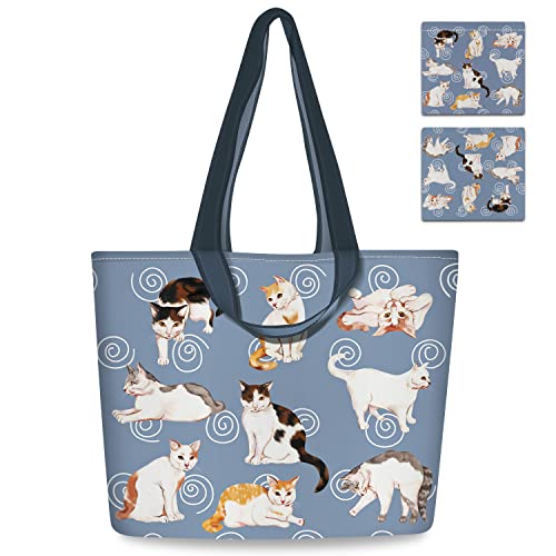 NymphFable 2 Piezas Bolsas De Comestibles Reutilizables Bolso De Compras Lindo del Gato del PoliéSter Bolsa De Almacenamiento Plegable Bolsa De Regalos