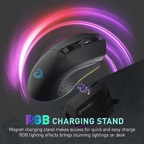 Image of DAREU EM901X Wireless Gaming Mouse with Charging Dock Rechargeable RGB,12K DPI,7 Programmable Buttons High-Precision Sensor [300IPS] [1000Hz] for PC Notebook Mac